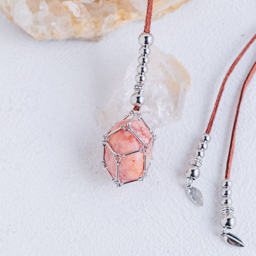 【Brown Leather Rope】Metal Bamboo Woven Necklace【Tumble/Point】
