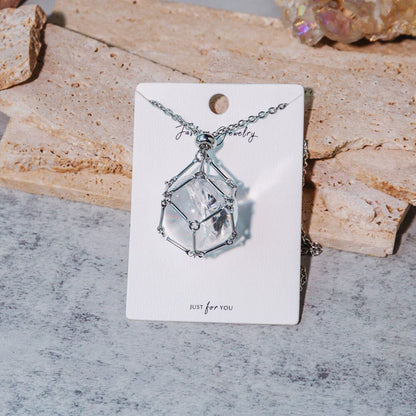 Reikistal Natural Crystal Ball Net Metal Bamboo Necklace Woven Pendant