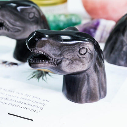 Sliver Sheen Obsidian Dinosaur Head