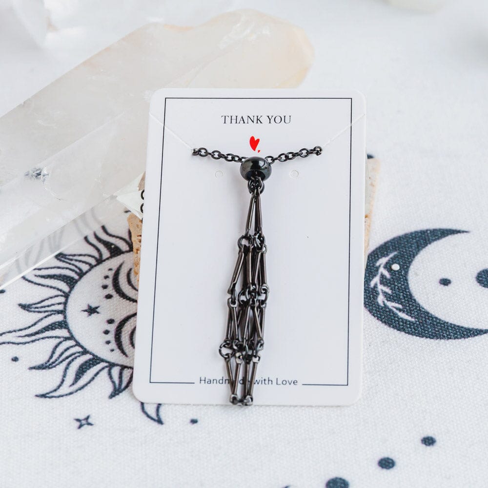 Black Net Metal Bamboo Necklace Woven Pendant