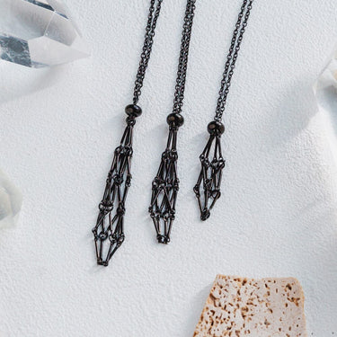 Black Net Metal Bamboo Necklace Woven Pendant
