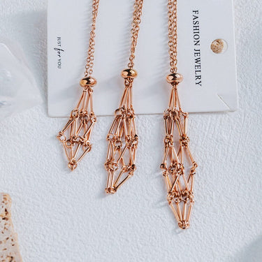 Rose Gold Net Metal Bamboo Necklace Woven Pendant