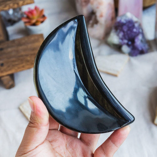 Golden Sheen Obsidian Moon Bowl