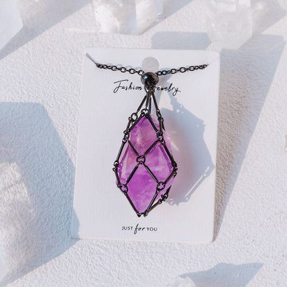 Black Net Metal Bamboo Necklace Woven Pendant