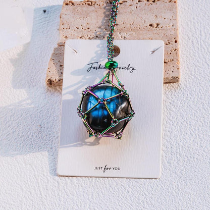 Aura Net Metal Bamboo Necklace Woven Pendant