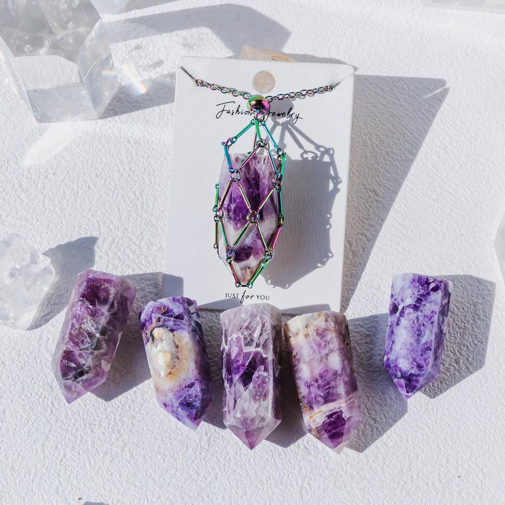 Aura Net Metal Bamboo Necklace Woven Pendant