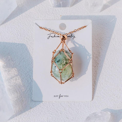 Rose Gold Net Metal Bamboo Necklace Woven Pendant