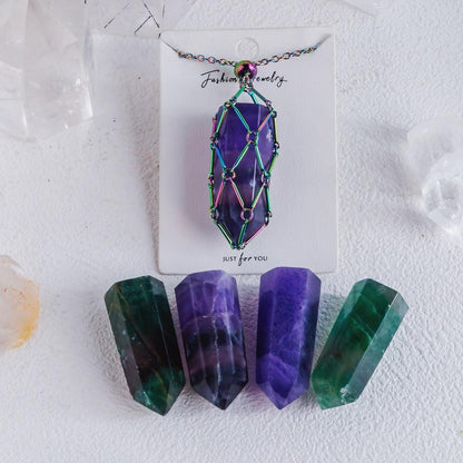 Aura Net Metal Bamboo Necklace Woven Pendant