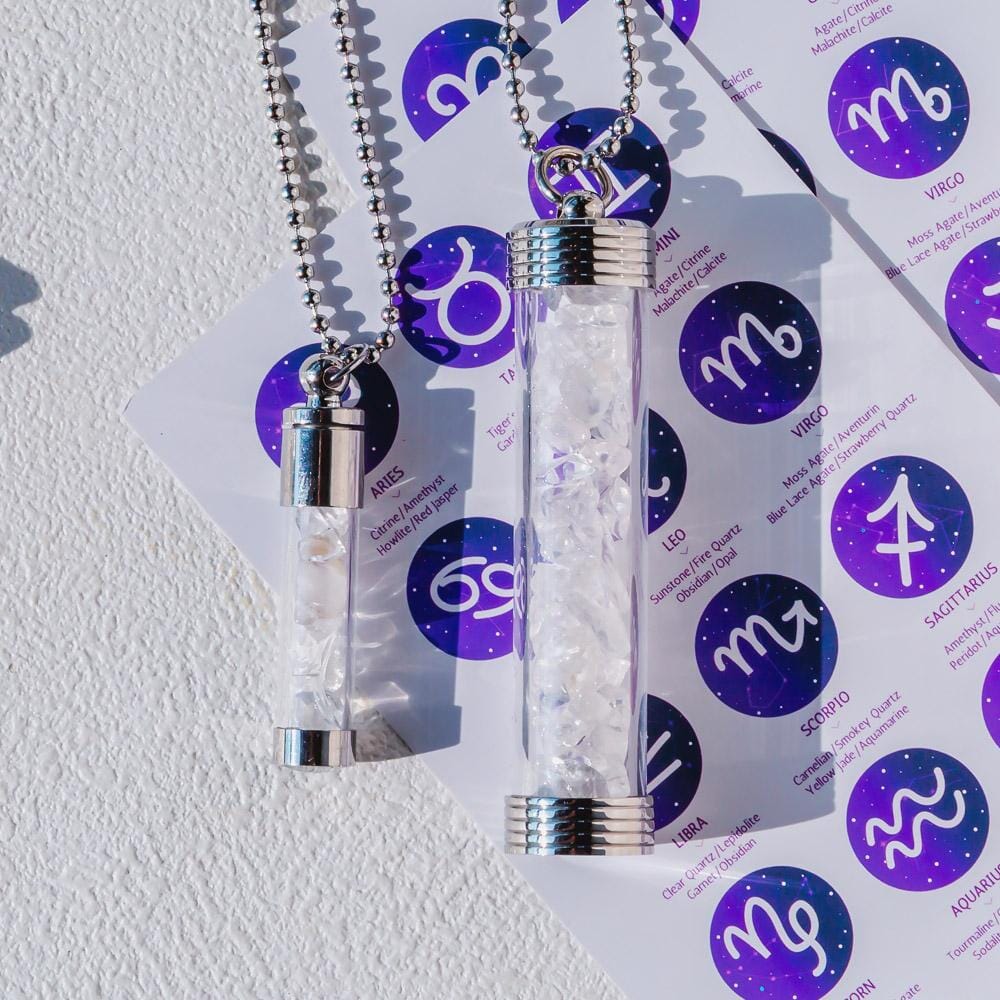 【Zodiac】Natural Crystal Chips Wishing Bottle Necklace