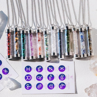 【Zodiac】Natural Crystal Chips Wishing Bottle Necklace