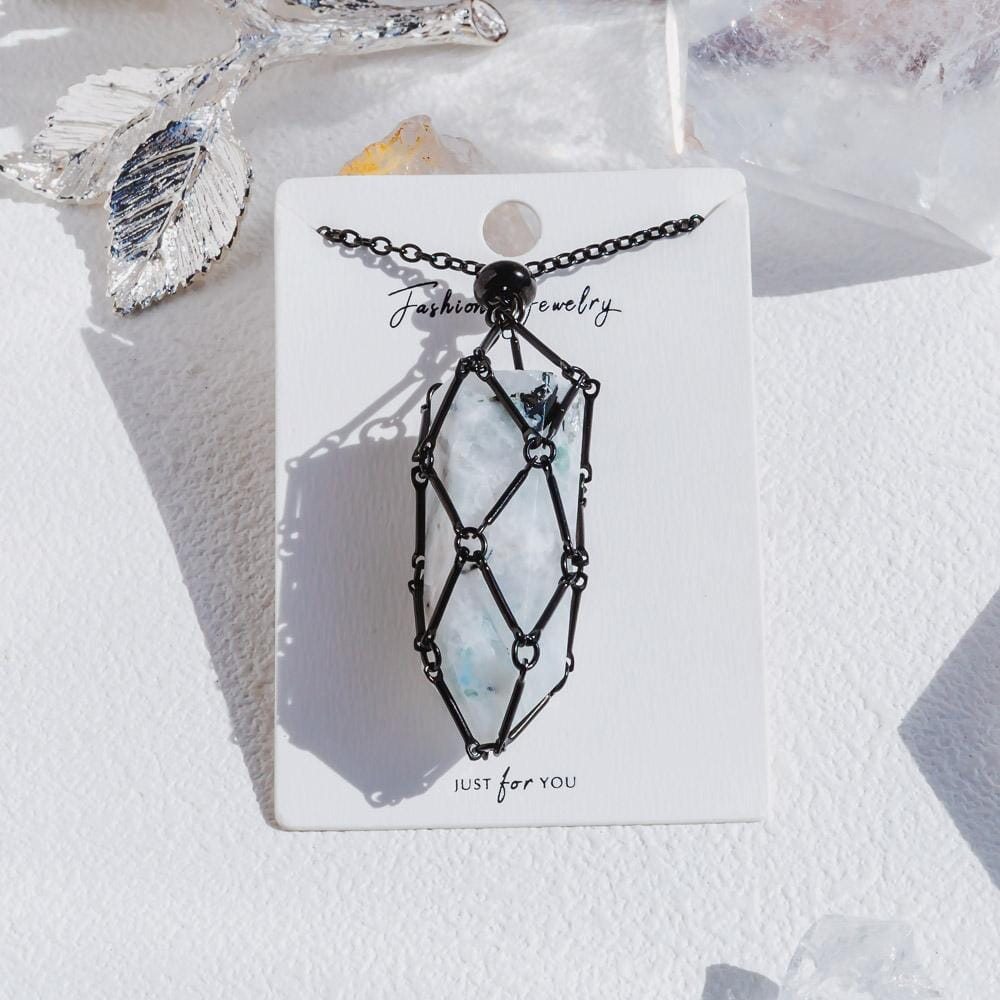 Black Net Metal Bamboo Necklace Woven Pendant