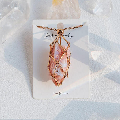 Rose Gold Net Metal Bamboo Necklace Woven Pendant