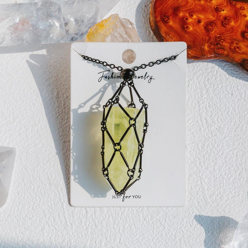 Black Net Metal Bamboo Necklace Woven Pendant