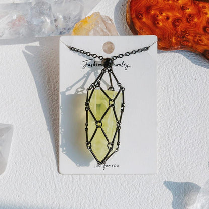 Black Net Metal Bamboo Necklace Woven Pendant