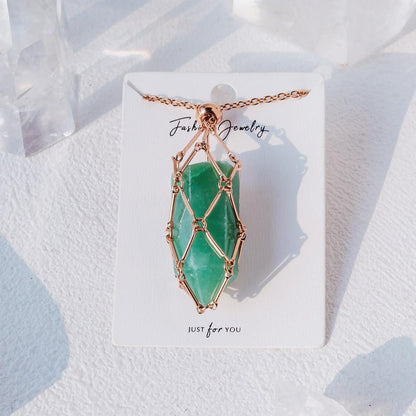 Rose Gold Net Metal Bamboo Necklace Woven Pendant