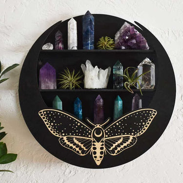 Magical Moth Moon Wooden Crystal Shelf