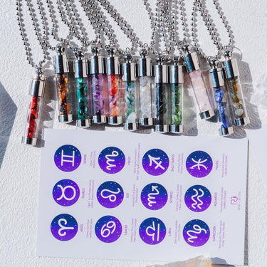 【Zodiac】Natural Crystal Chips Wishing Bottle Necklace