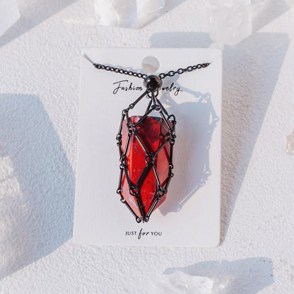 Black Net Metal Bamboo Necklace Woven Pendant