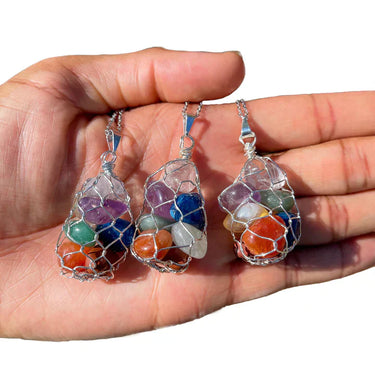 7 CHAKRA TUMBLED SILVER NECKLACE