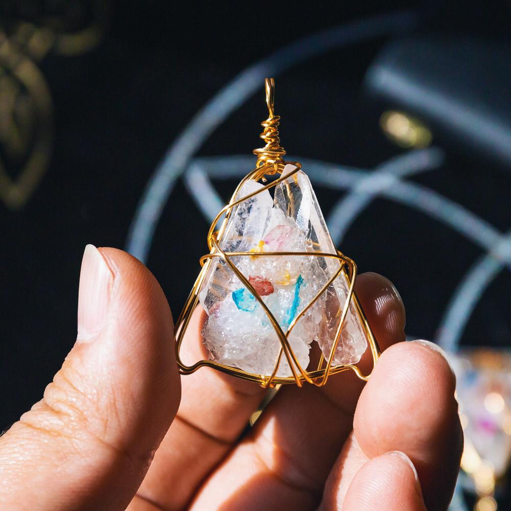 Clear quartz cluster pendant